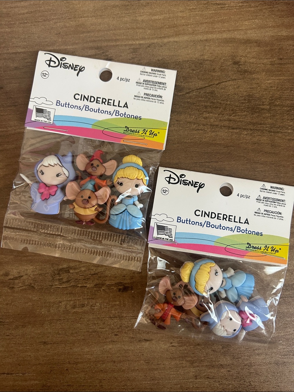 Set of 2 Disney Cinderella Brand New Craft Buttons